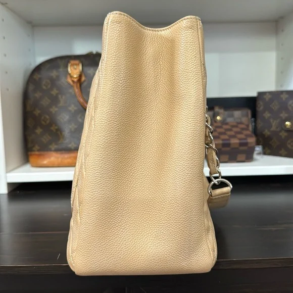 Chanel CC Quilted Shoulder Bag Caviar Beige Large Shopping Tote - Picture 8 of 16